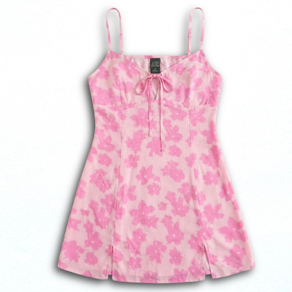 Wild Fable Pink Floral Mini Dress XL Sleeveless Tie Front Adjustable Straps